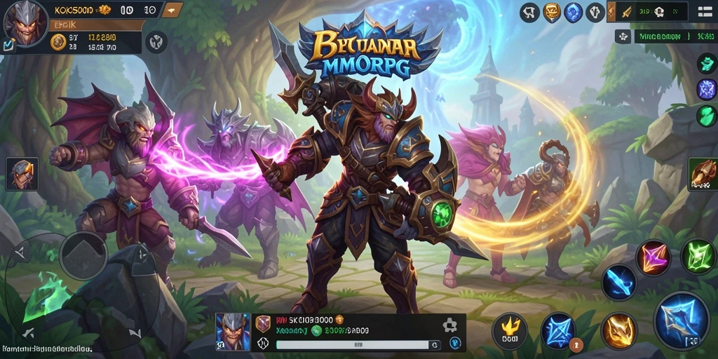 Tangkapan layar KOKO5000 menampilkan aksi seru dalam pertempuran MMORPG.
