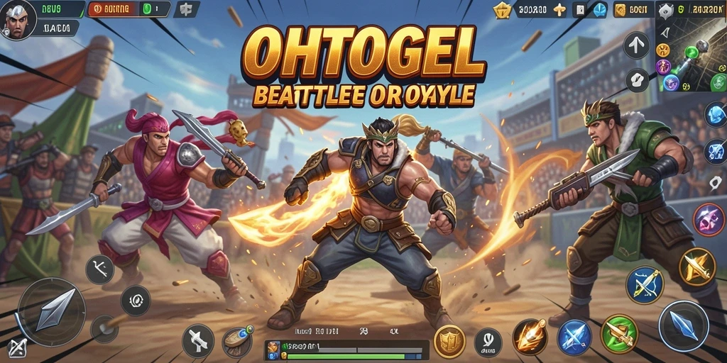Screenshot gameplay OHTOGEL yang menampilkan pertempuran intens di arena.