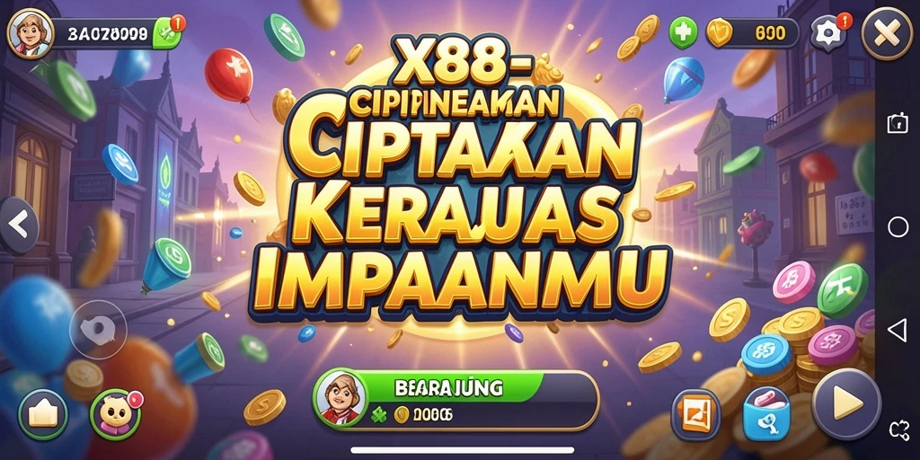 Tampilan gameplay <strong>X88</strong> saat membangun kerajaan bisnis yang sukses.